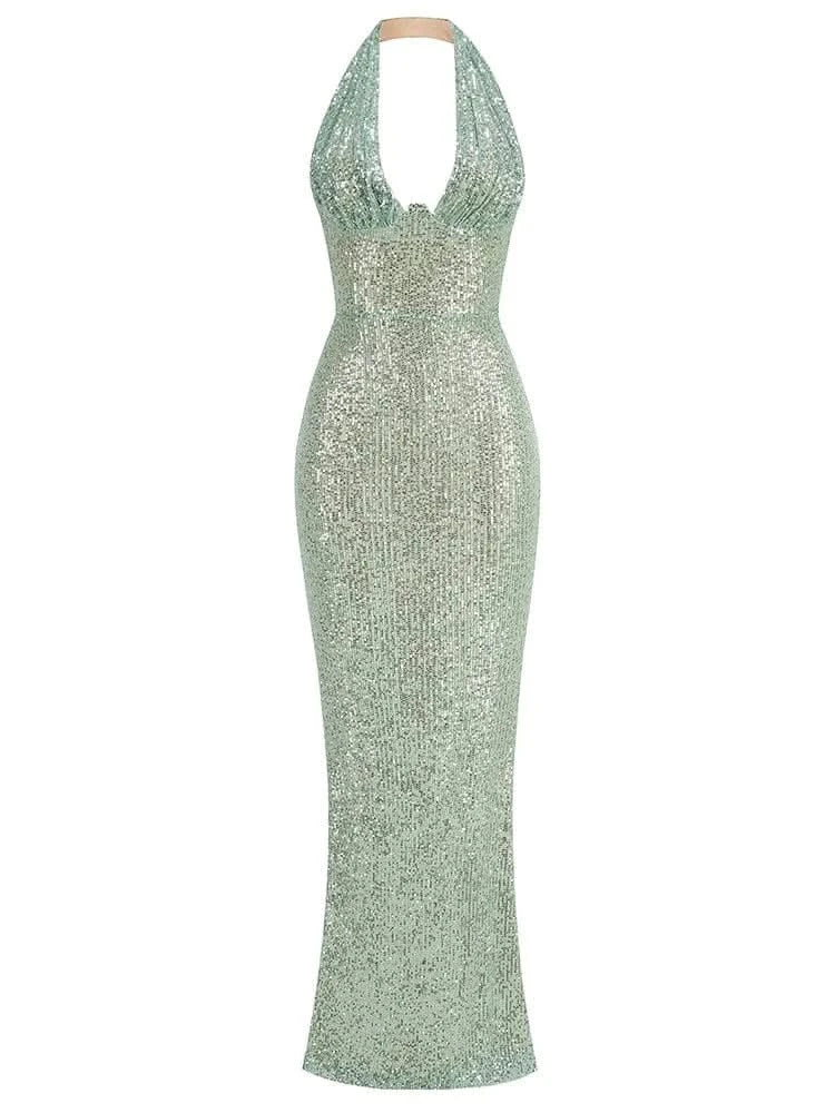 Green Sequin Halter Maxi Dress | Mabel Love Co. Green Sequin Halter Maxi Dress | Mabel Love Co.