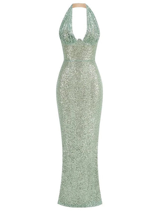 Green Sequin Halter Maxi Dress