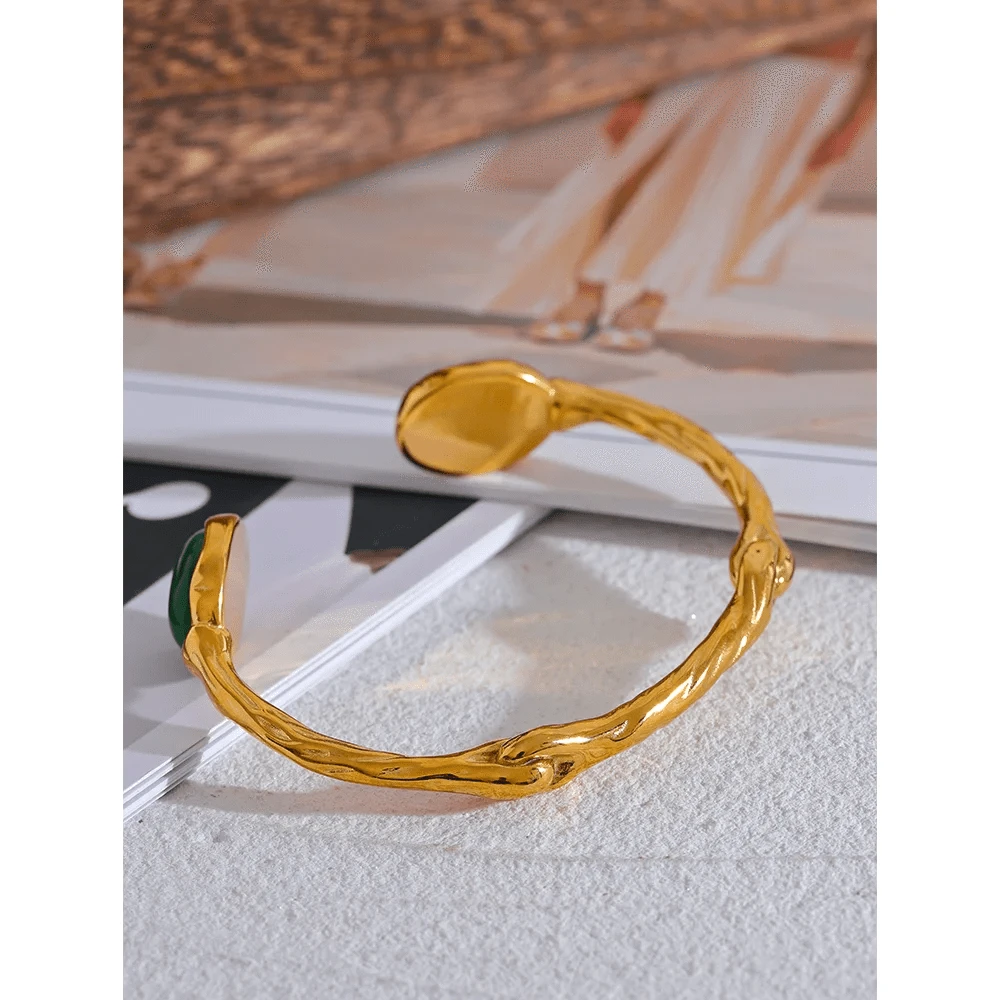 Green Stone Open Bangle