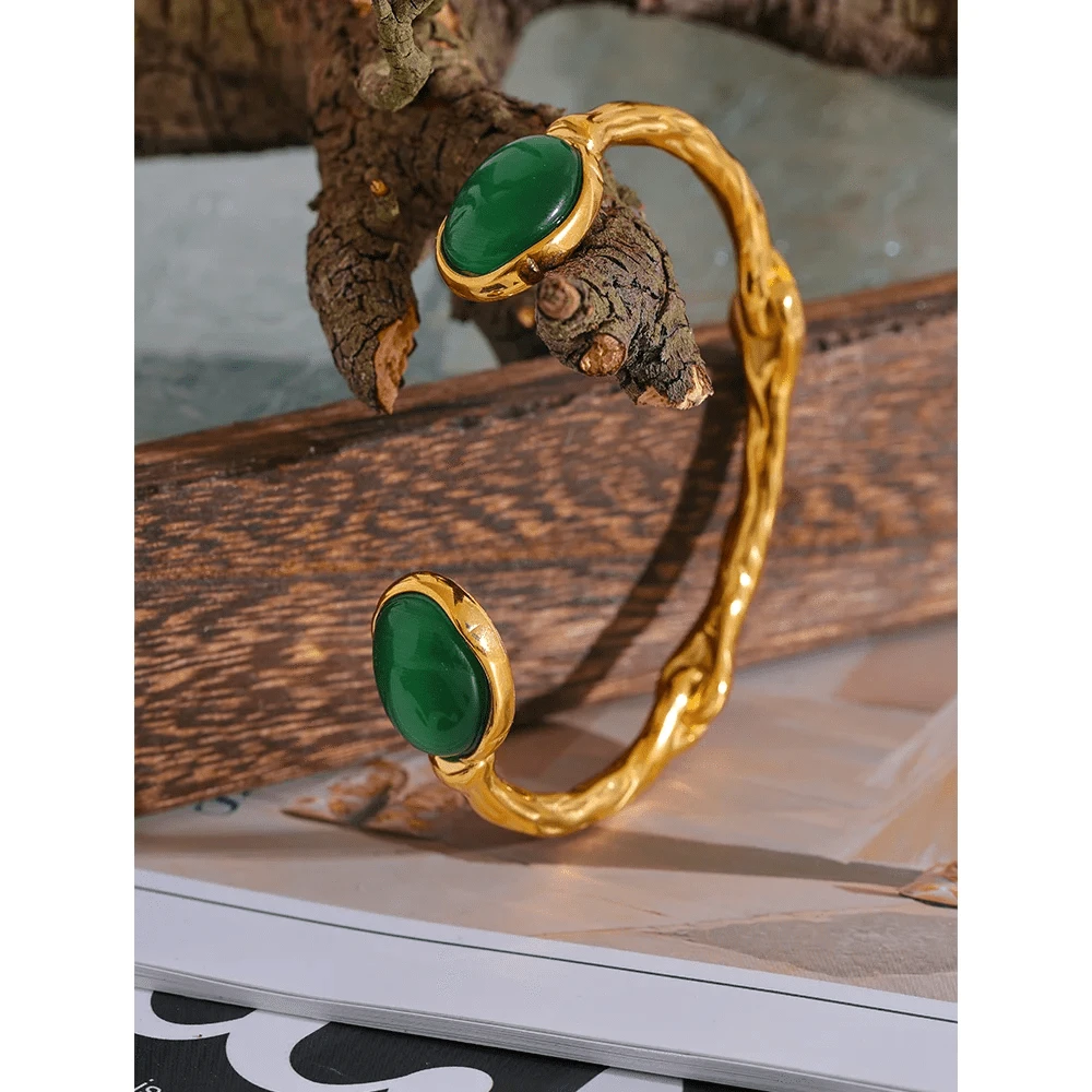 Green Stone Open Bangle