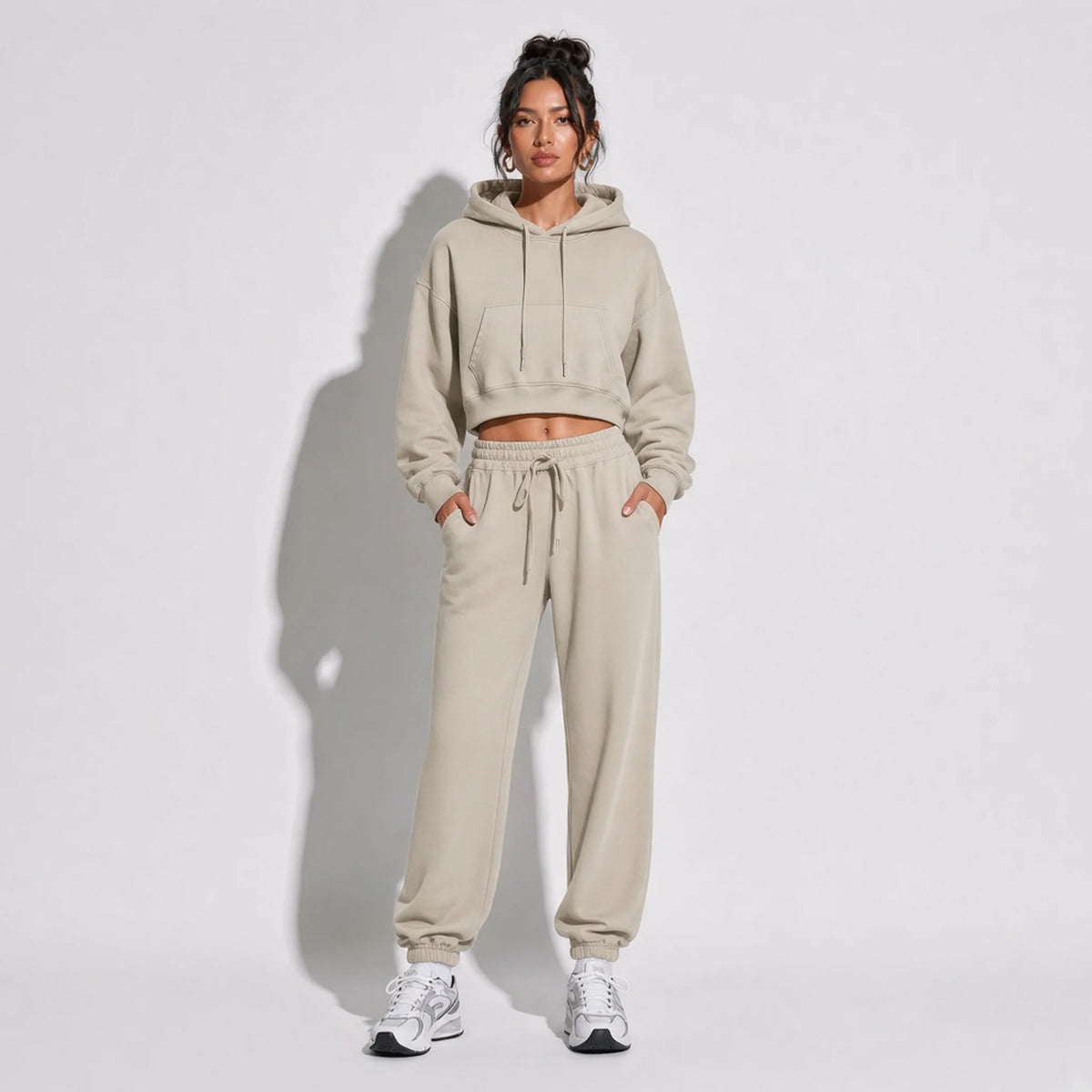Cropped Hoodie — Grey Apricot front