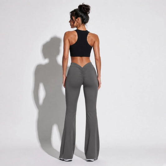 V shapped Flare Leggings Aesthetics — Grey back