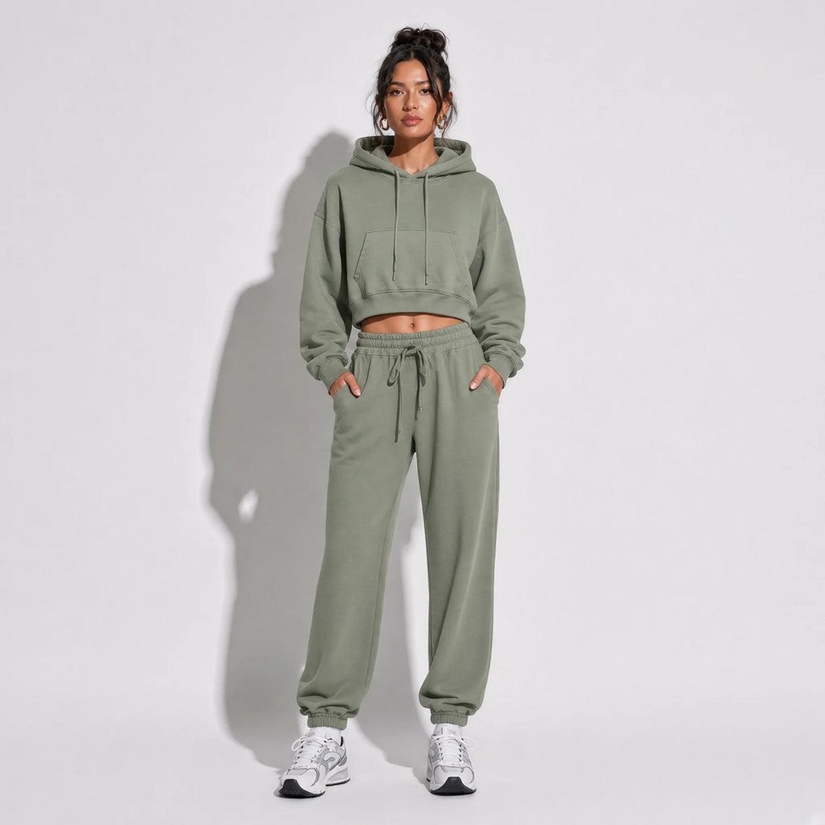 Cropped Hoodie — Grey Green front
