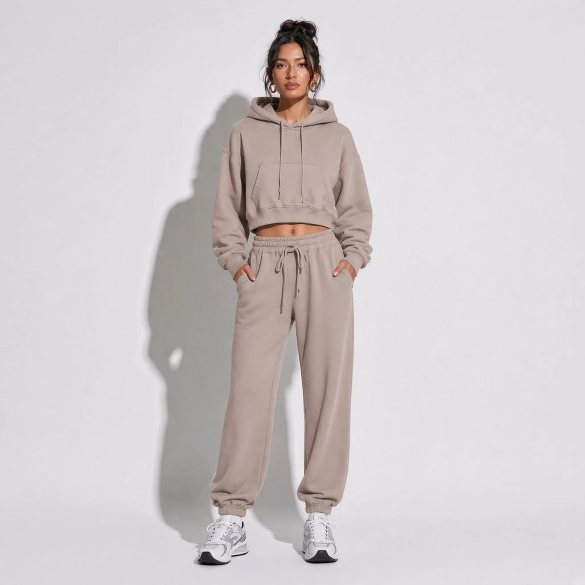 Cropped Hoodie — Grey Pink front
