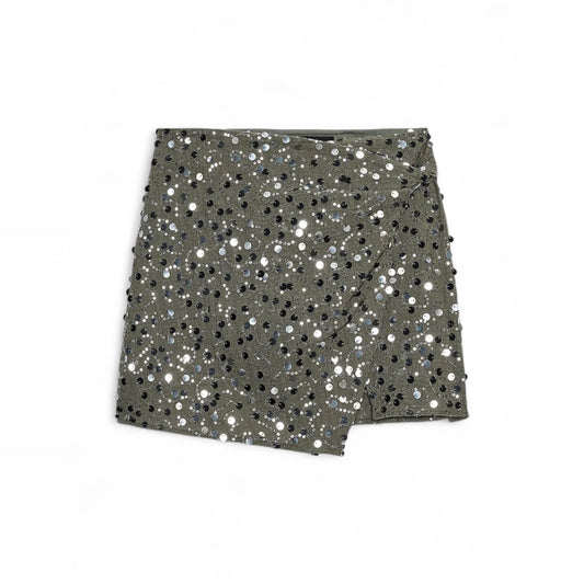 Grey Sequin Mini Skirt - Party Club Sparkle Skirt Women — front