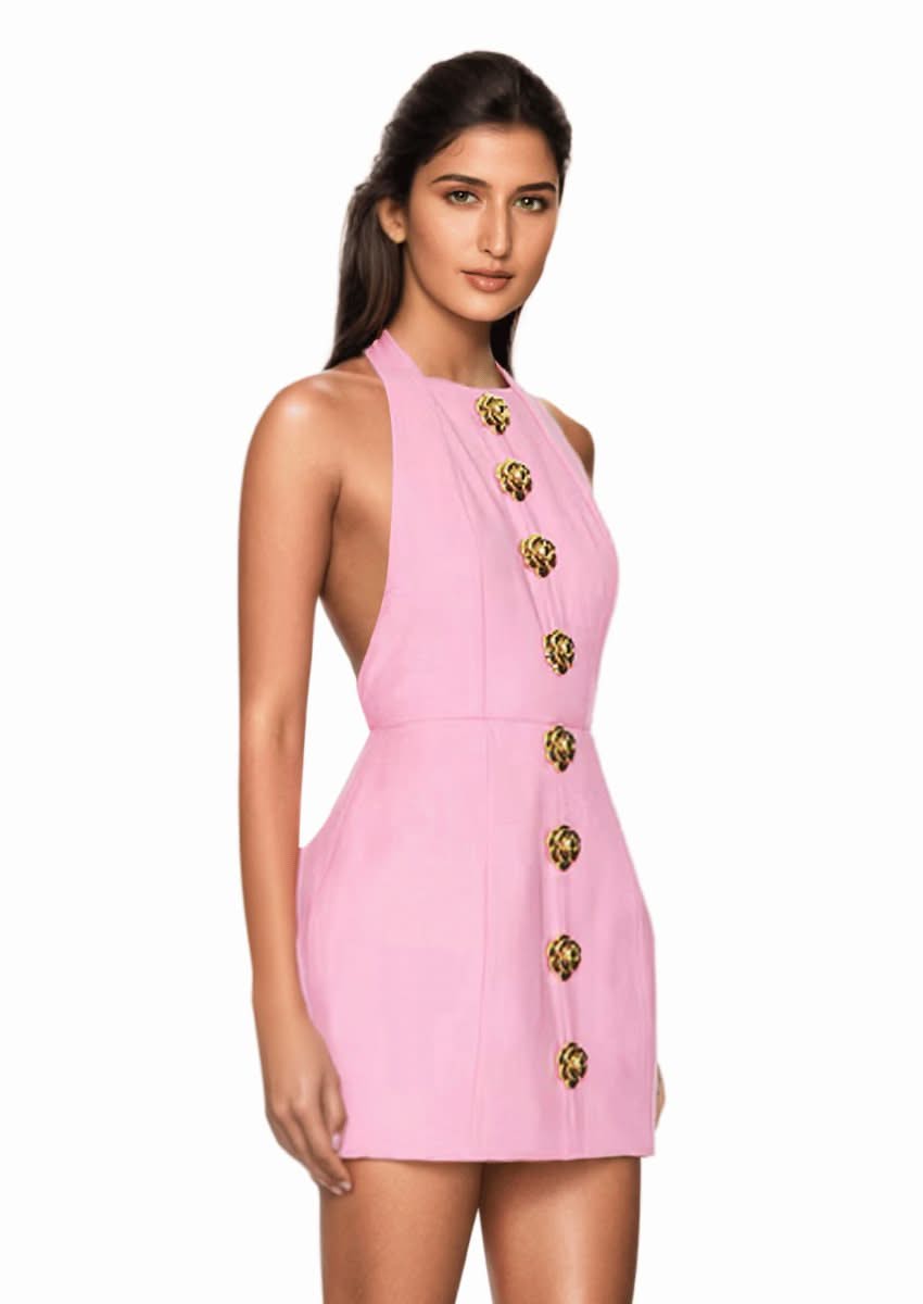 Halter Mini Dress with Rose Gold Buttons Halter Mini Dress with Rose Gold Buttons