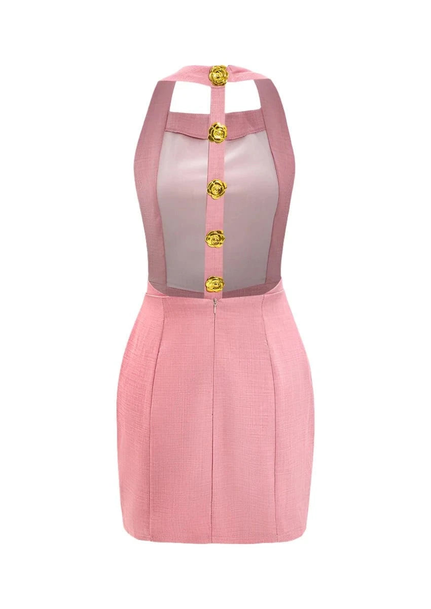 Halter Mini Dress with Rose Gold Buttons