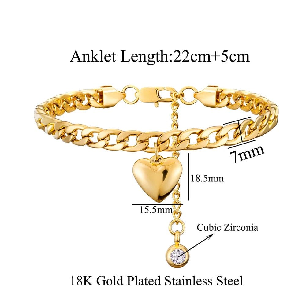 Heart Charm Gold Anklet