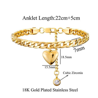 Heart Charm Gold Anklet - Mabel Love Co - ANKLETS