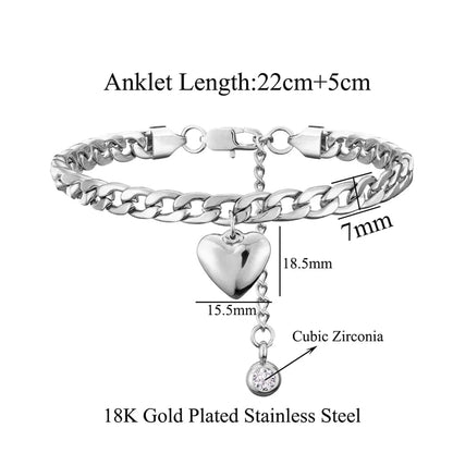 Heart Charm Silver Anklet