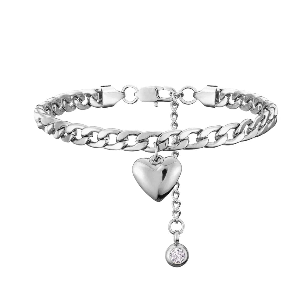 Heart Charm Silver Anklet