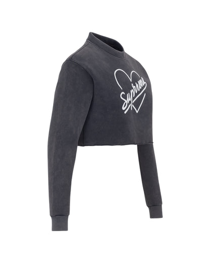Pure Cotton Supreme Heart Washed Raw Edge Cropped Sweatshirt - detail shot