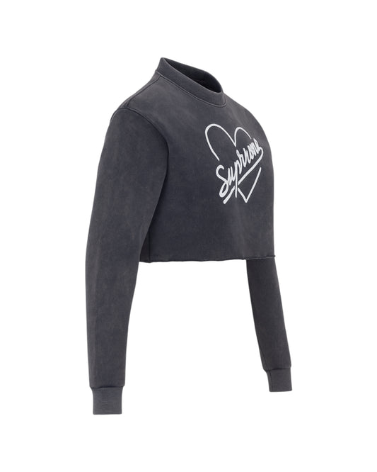 Pure Cotton Supreme Heart Washed Raw Edge Cropped Sweatshirt - detail shot