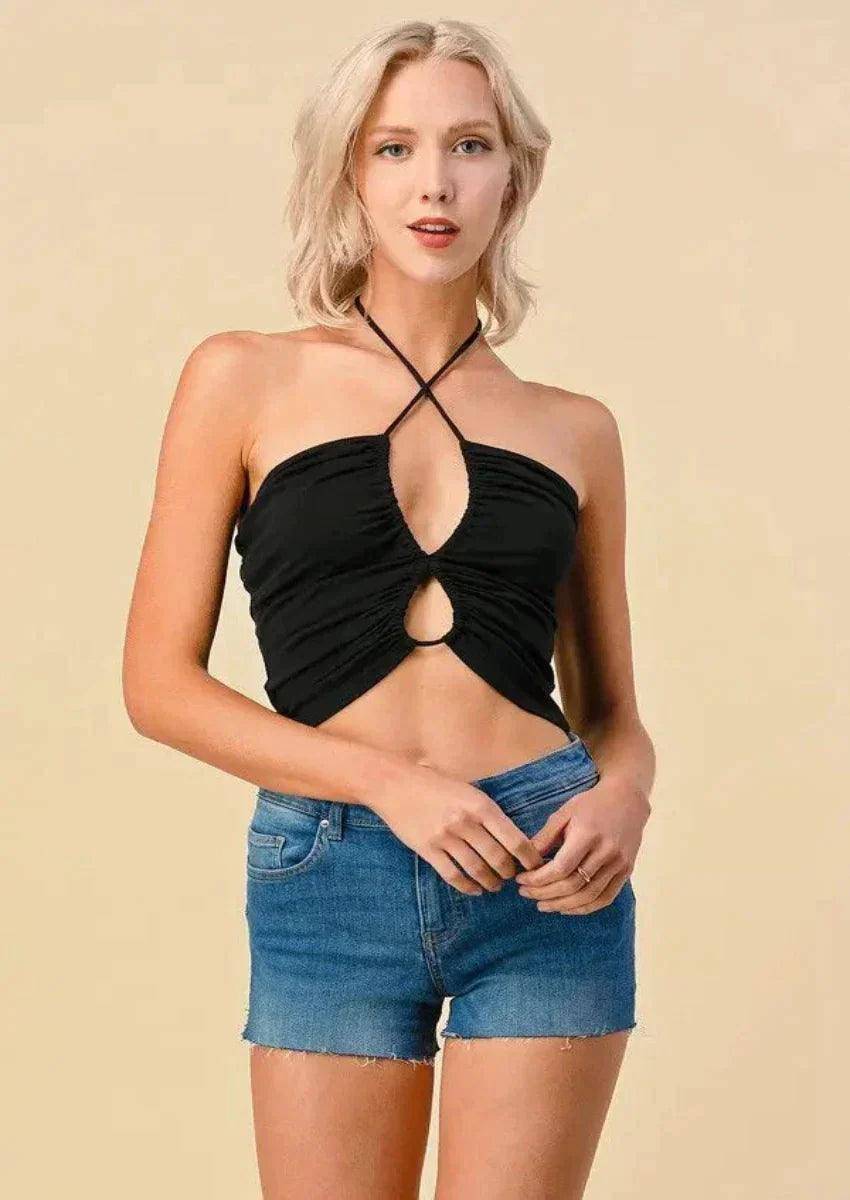 Front Lace Up Halter Cami Top, [product type]
