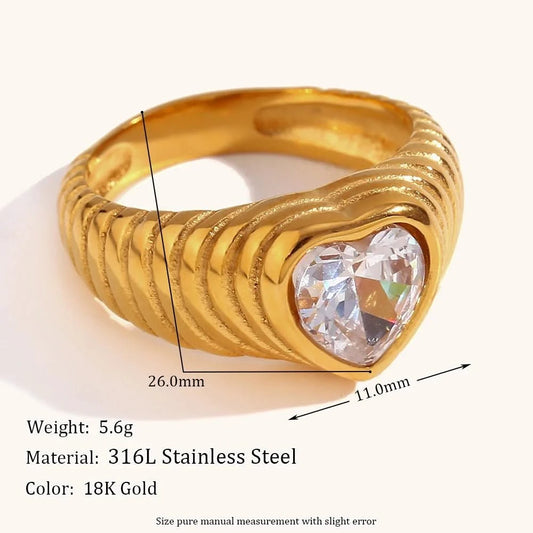 Size details of Heart - Shaped Zircon Cocktail Ring