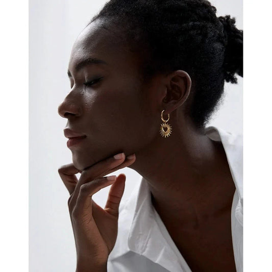 Gold Heartbeam Dangle Earrings
