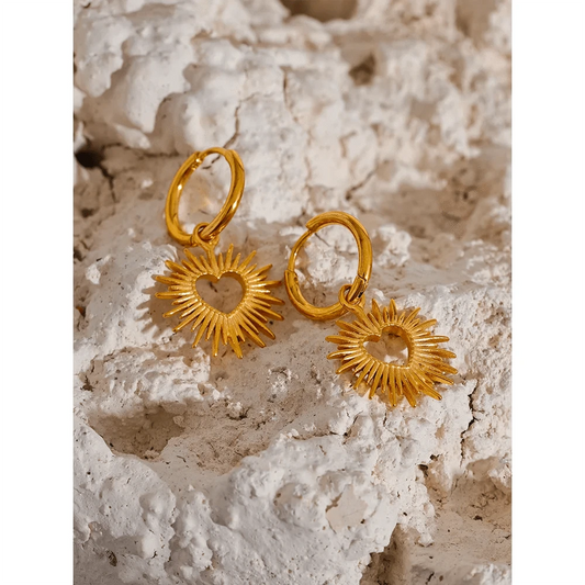 Gold Heartbeam Dangle Earrings