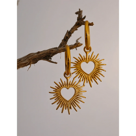 Gold Heartbeam Dangle Earrings