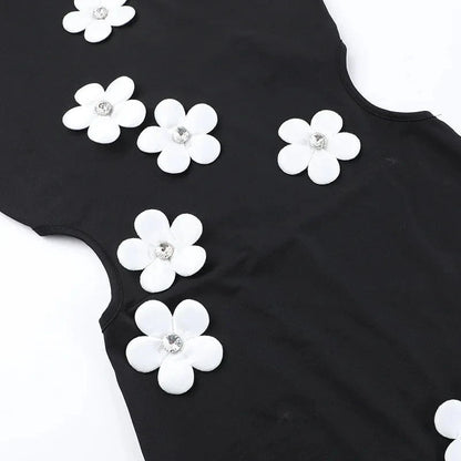 High Neck Maxi Dress with White Patch Flowers