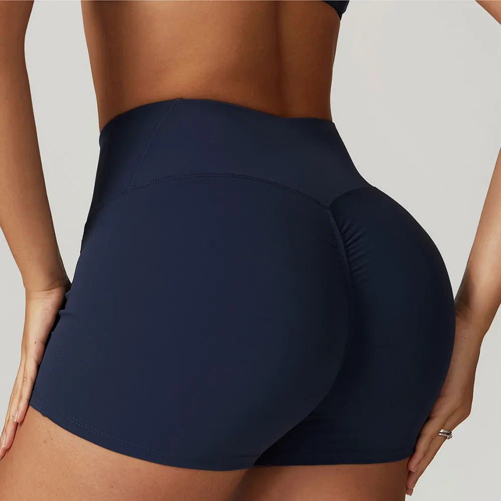 Navy Blue Ruched High Waist Breathable Tight Shorts