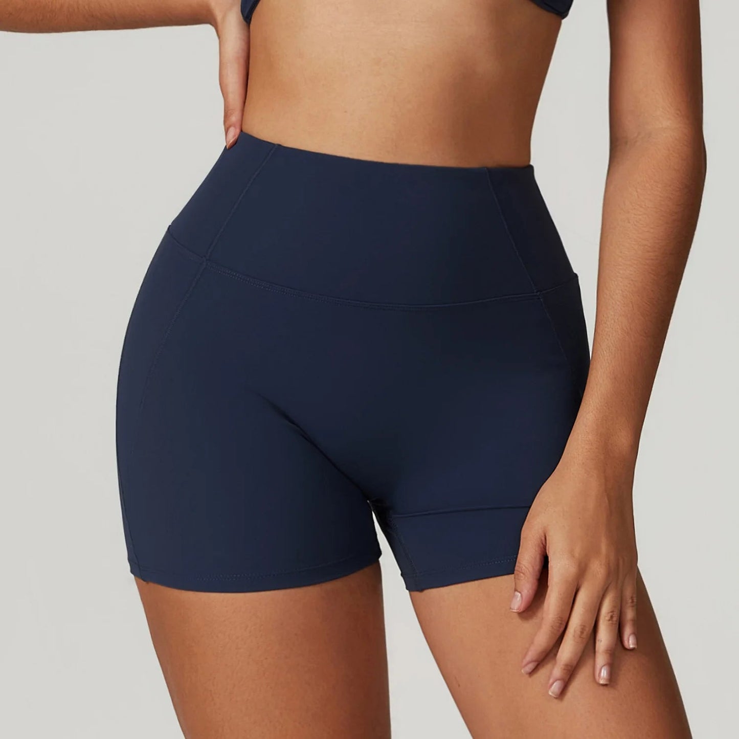 Navy Blue High Waist Breathable Tight Shorts