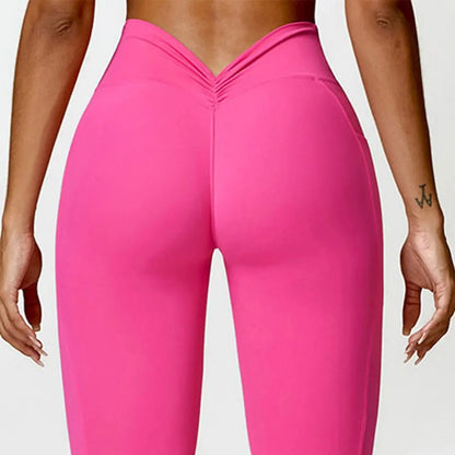 Rose Red High Waist Yoga Leggings - V Waisted Features