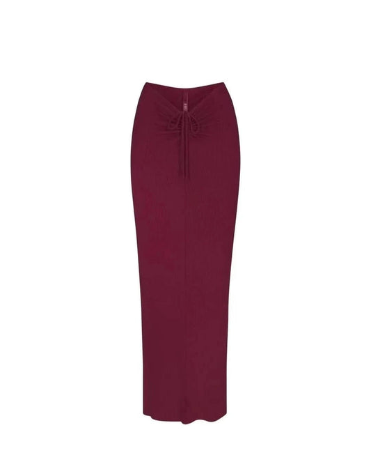 High Waisted Mid Length Skirt with Hip Wrap