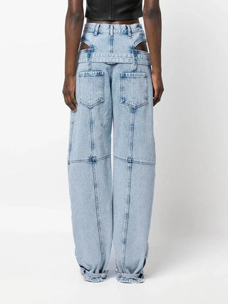 Hollow - Out Belt Denim Pants