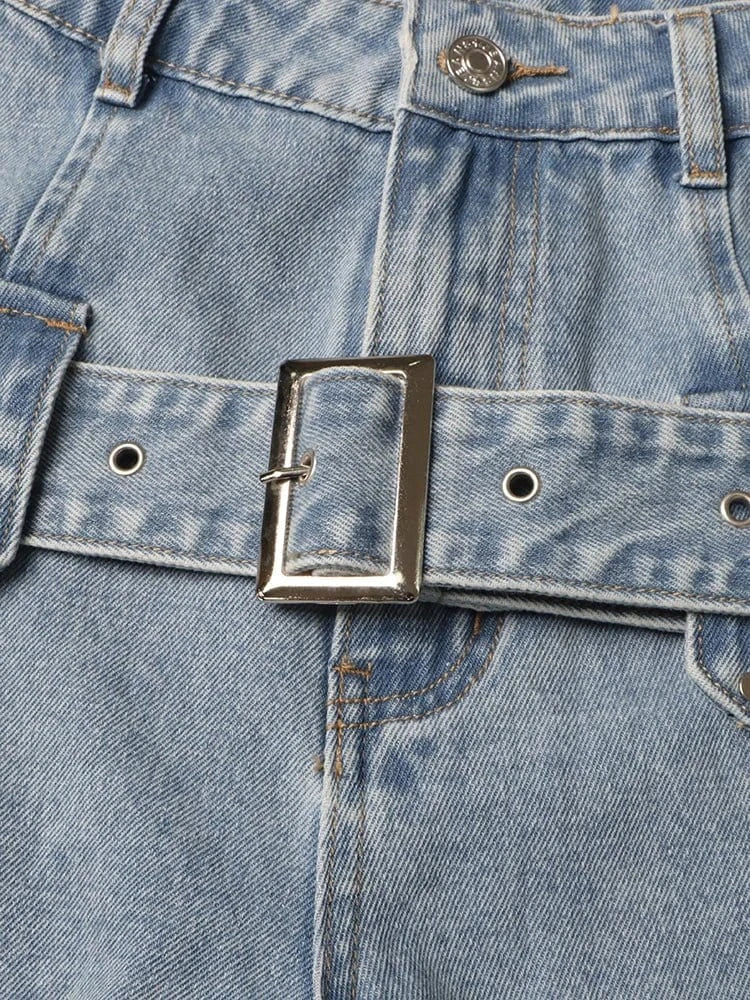 Hollow - Out Belt Denim Pants