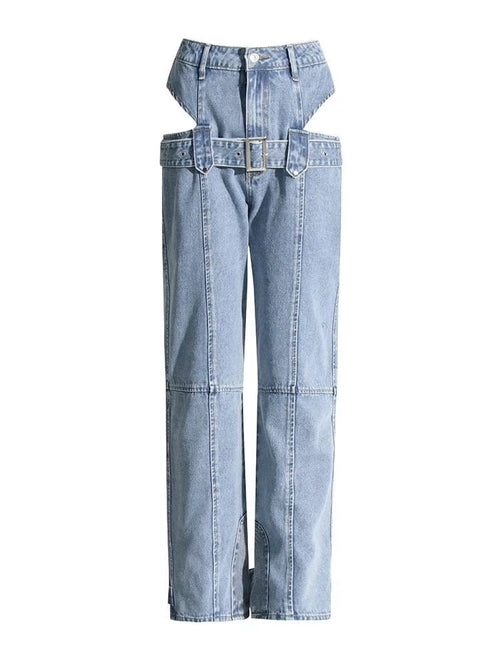 Hollow - Out Belt Denim Pants