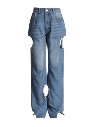 Hollow Out Denim Pants