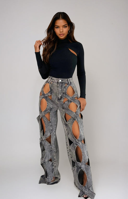 Hollow Out Flare Jeans