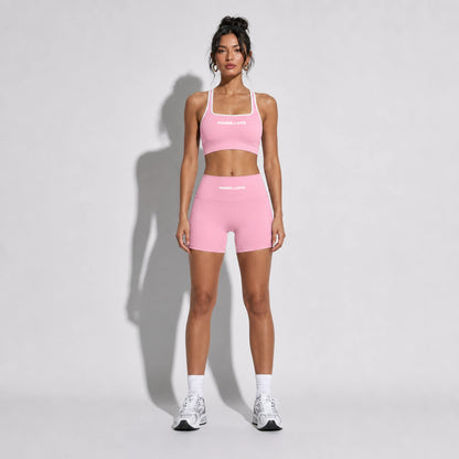 Set — High Support bra + Legging Shorts pink front on-model 2048