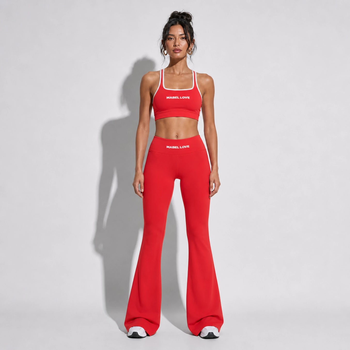 Set — High Support bra + Scrunch Butt Leggings red front on-model 2048 (floor-length flare)