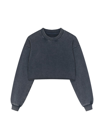 Cries Easily Washed Raw Edge Cropped Sweatshirt