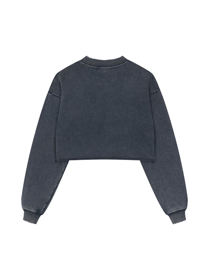 Pure Cotton Supreme Heart Washed Raw Edge Cropped Sweatshirt