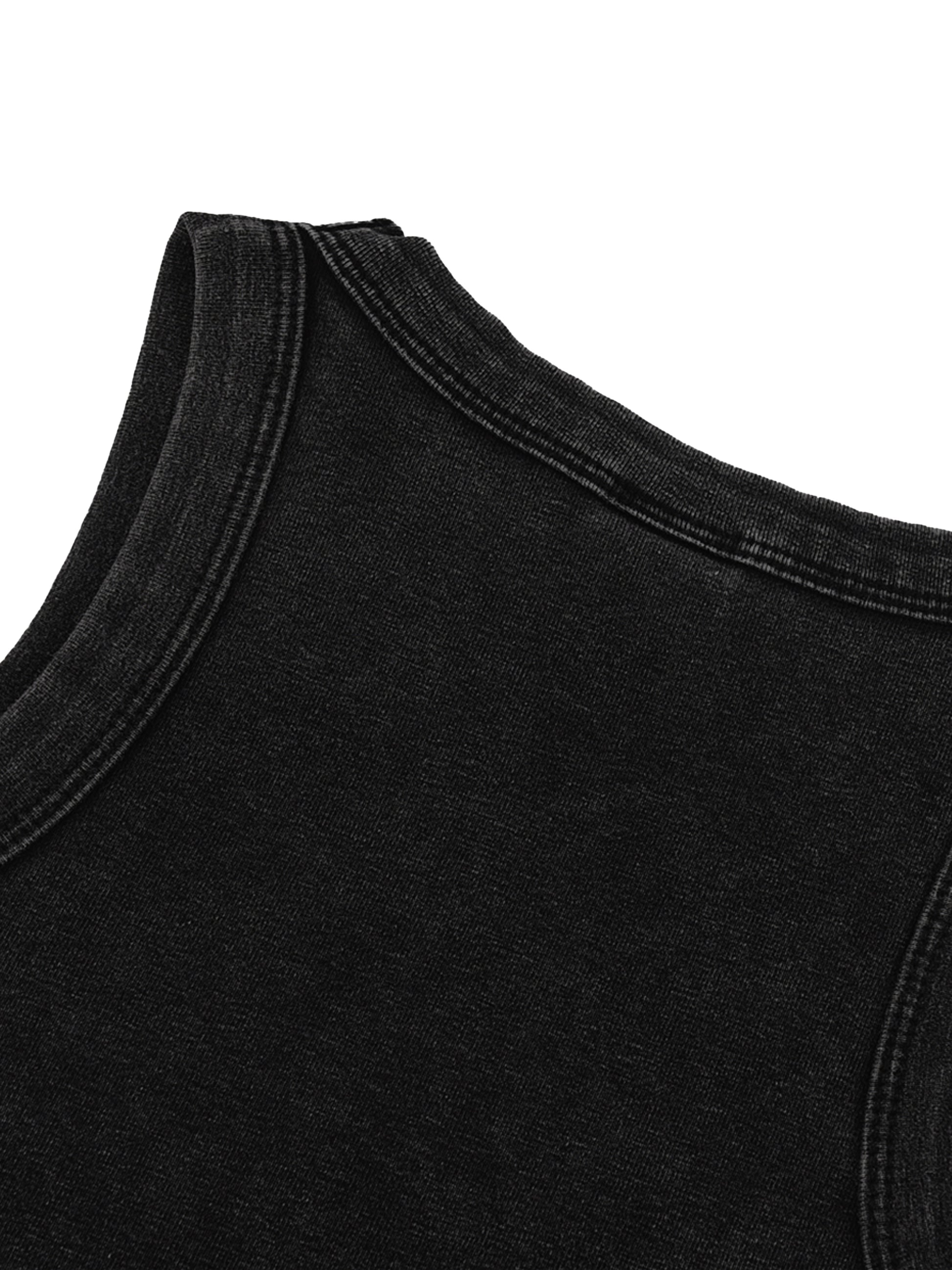 Acid wash black tank top - model wearing 