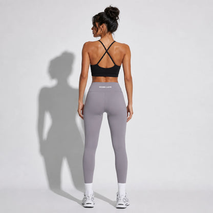 Set — Infinity bra + High Waist Leggings Gray Purple back on-model 2048