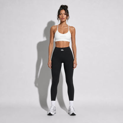 Set — Infinity bra white + High Waist Leggings black front on-model 2048