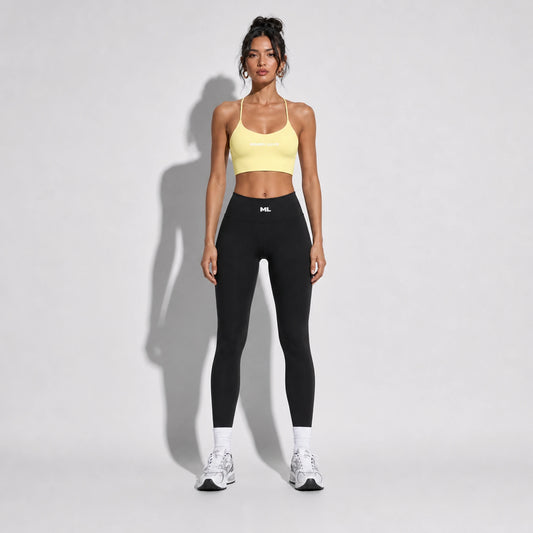 Set — Infinity bra yellow + High Waist Leggings black front on-model 2048