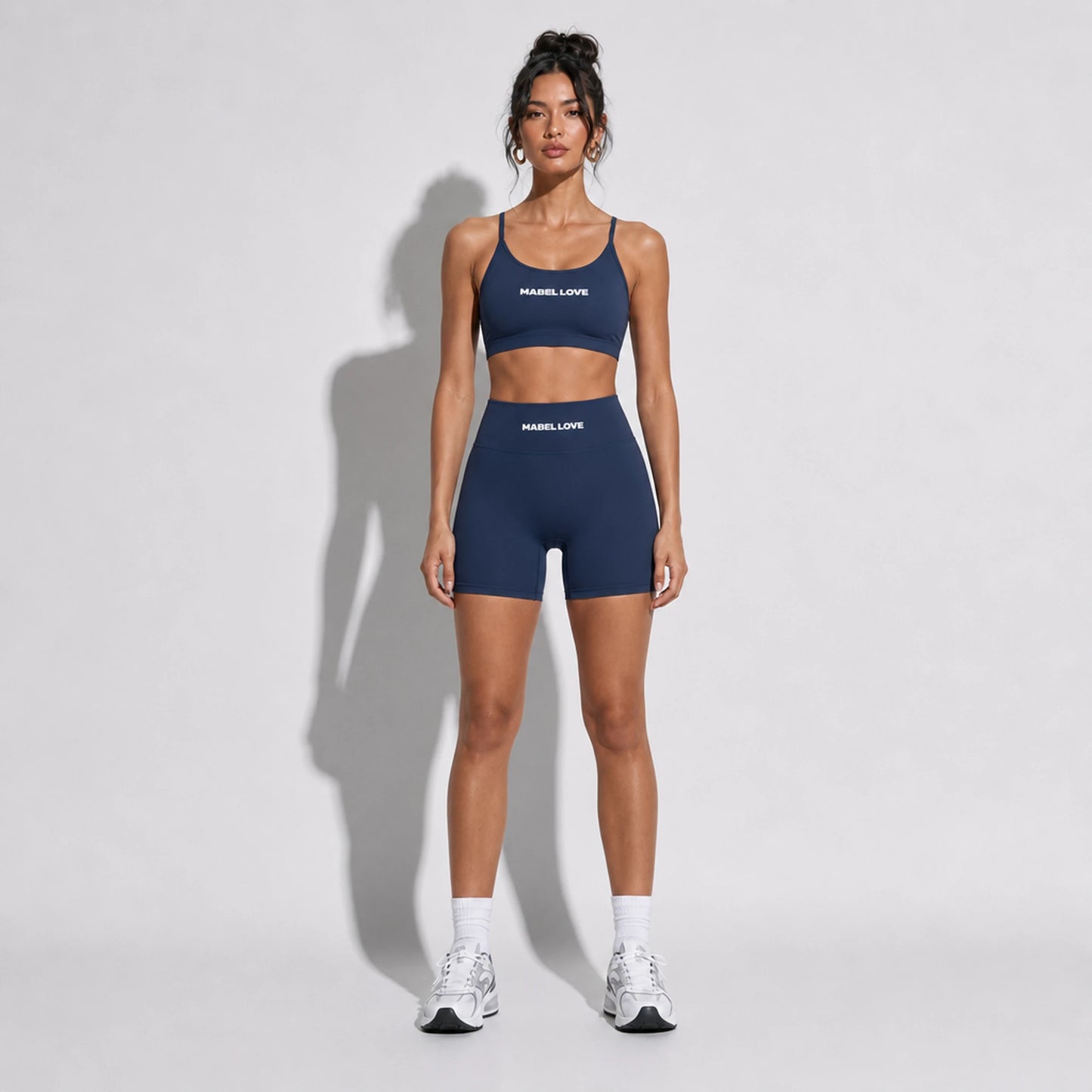 Set — Infinity bra + Legging Shorts navy front on-model 2048