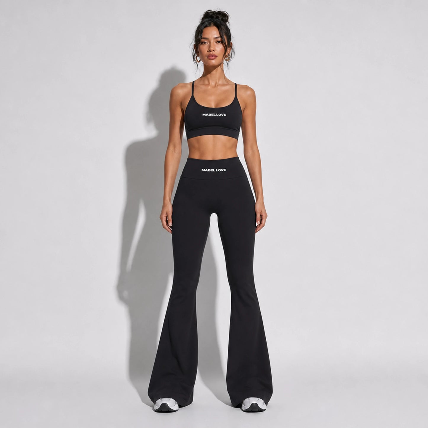 Set — Infinity bra + Scrunch Butt Leggings black front on-model 2048 (floor-length flare)