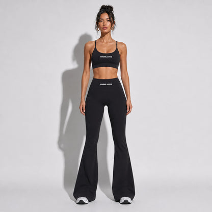 Set — Infinity bra + Scrunch Butt Leggings black front on-model 2048 (floor-length flare)