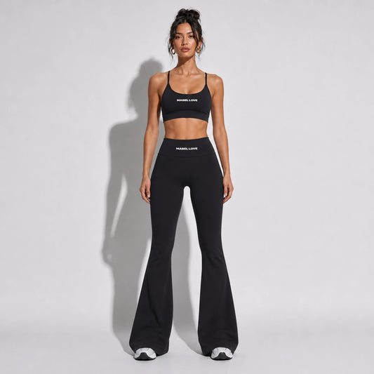 Set — Infinity bra + Scrunch Butt Leggings black front on-model 2048 (floor-length flare)