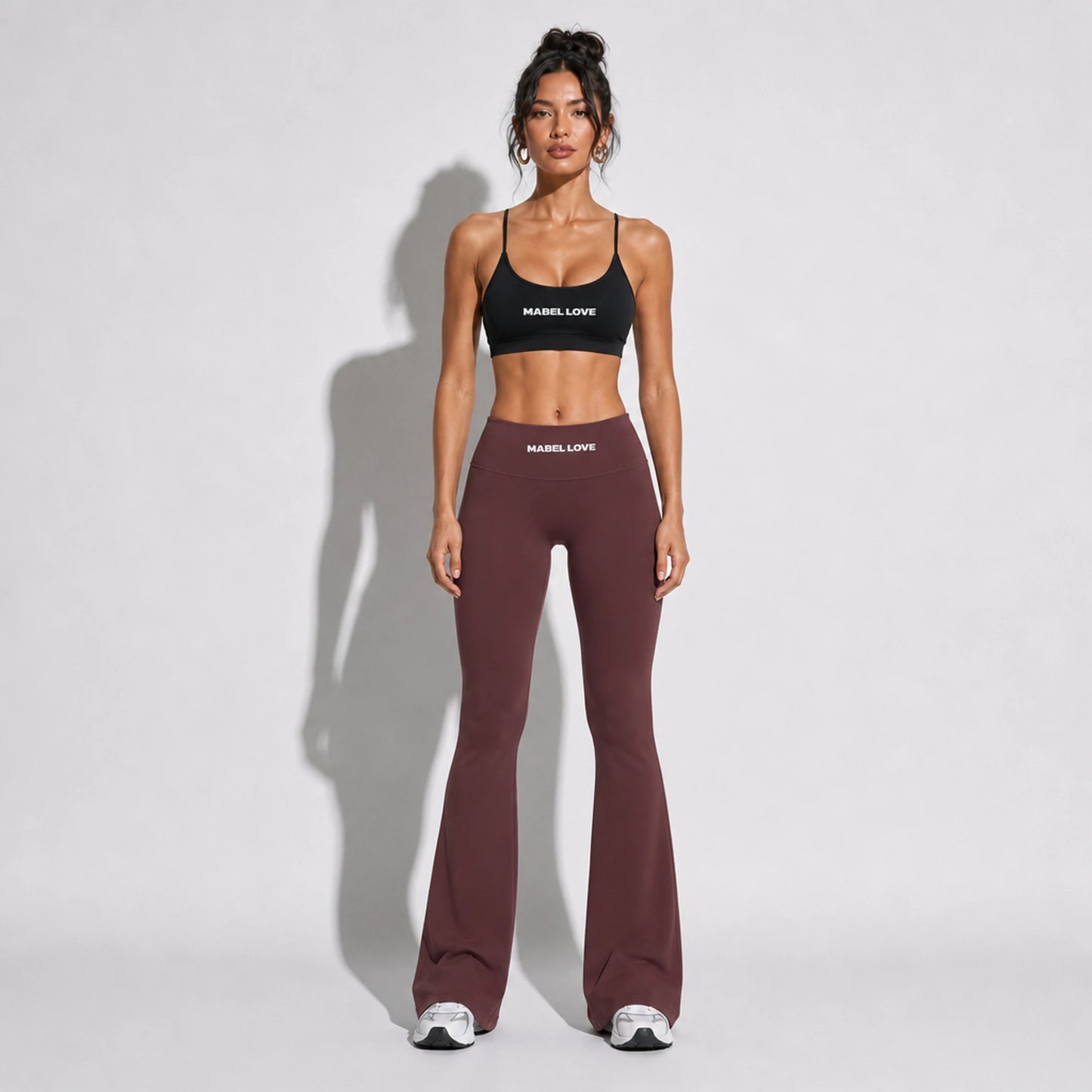 Set — Infinity bra + Scrunch Butt Leggings Plum Purple front on-model 2048 (floor-length flare)