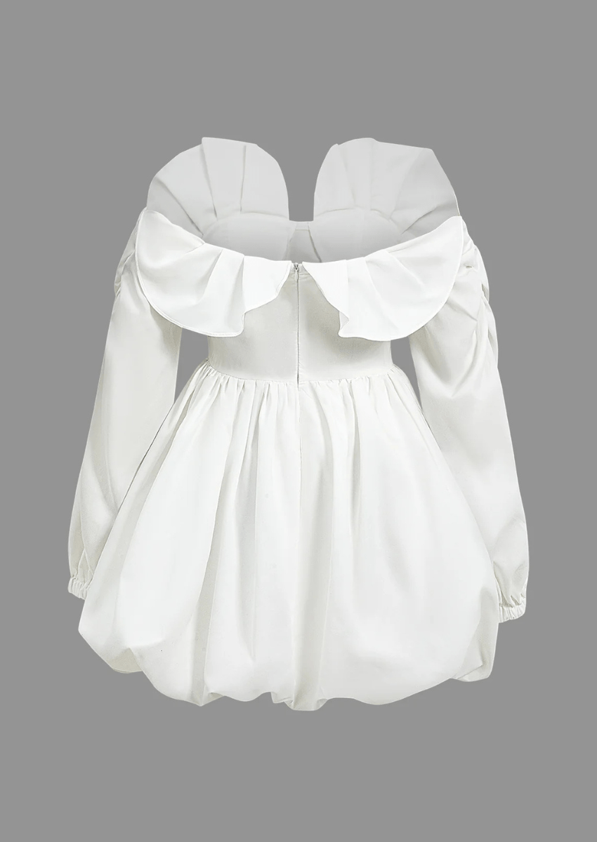 Irregular Puff Sleeve Mini Dress, White / M Irregular Puff Sleeve Mini Dress, White / M