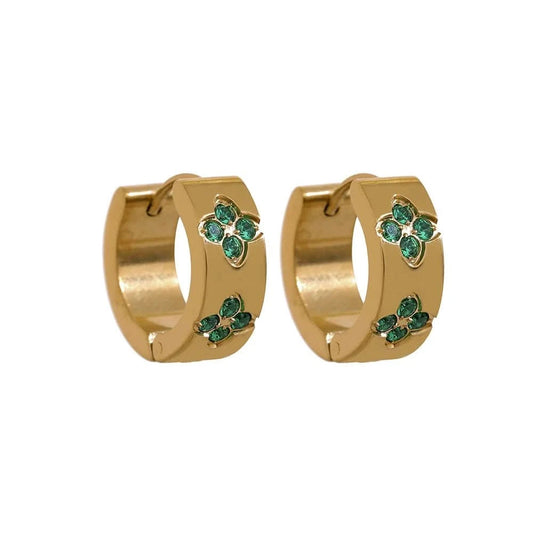 Isabela Gold with green cubic zirconia Hoop Earrings