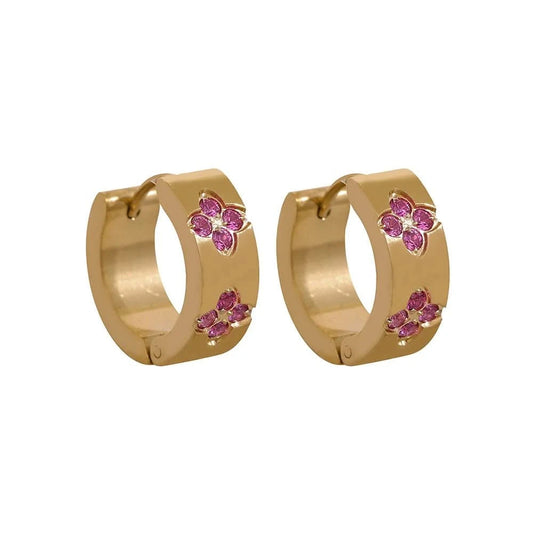 Isabela Gold with pink cubic zirconia Hoop Earrings