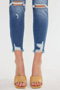 HIGH RISE FRAY HEM ANKLE SKINNYJEANS, [product type]