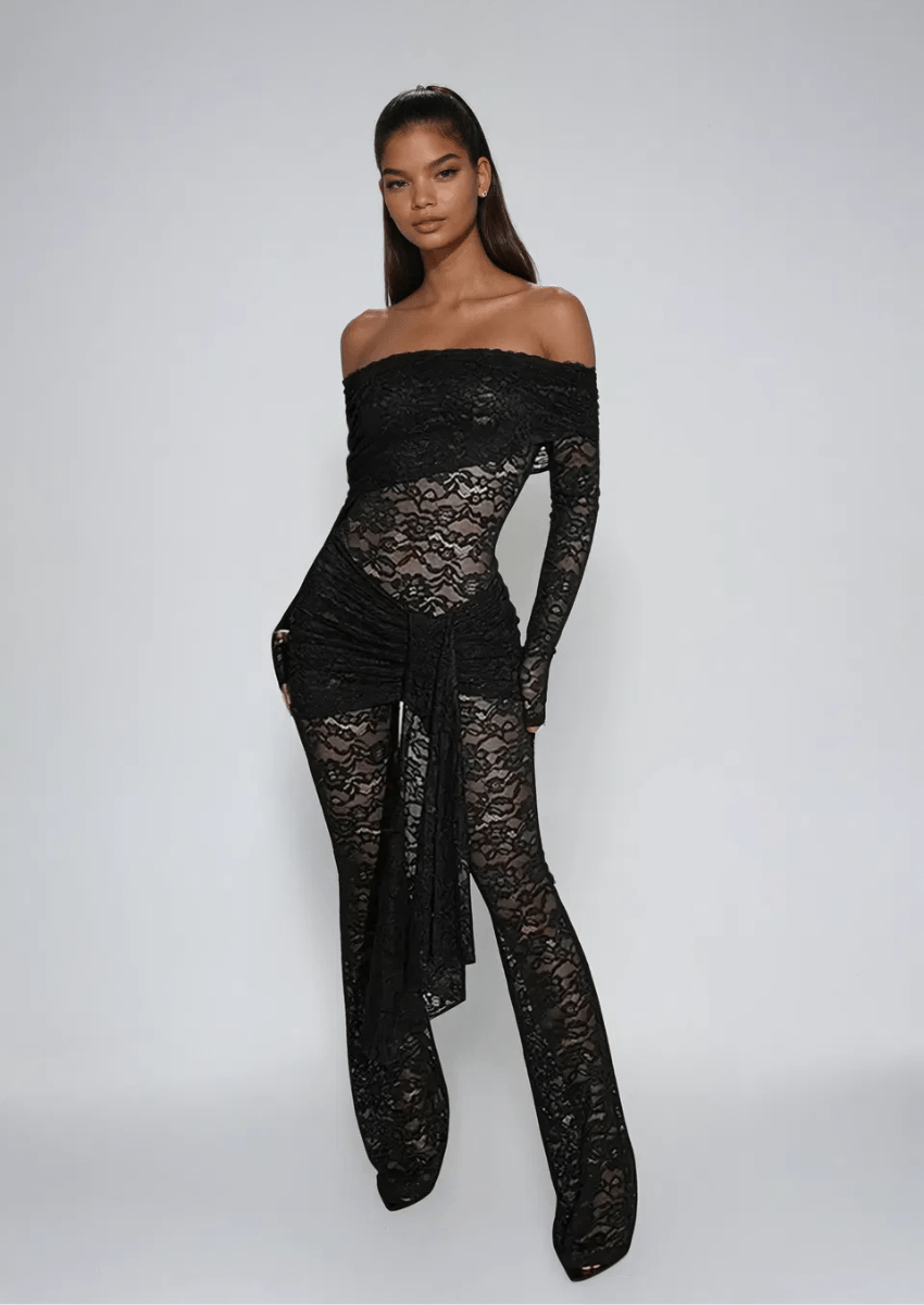 Women's Normal Jumpsuit Stylish Solid Color Long Sleeve Off Shoulder Lace Going out Bar Regular Fit Black Summer Women's Normal Jumpsuit Stylish Solid Color Long Sleeve Off Shoulder Lace Going out Bar Regular Fit Black Summer